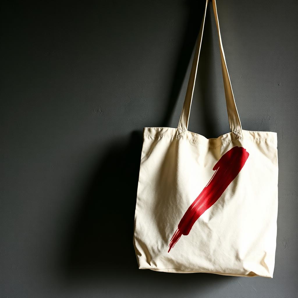 Crimson Stroke hand-painted canvas tote