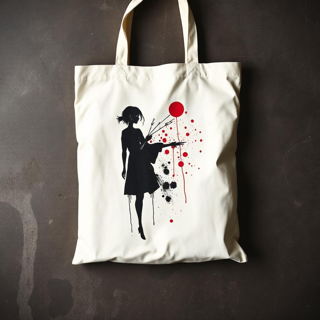 Ghost Girl hand-painted canvas tote